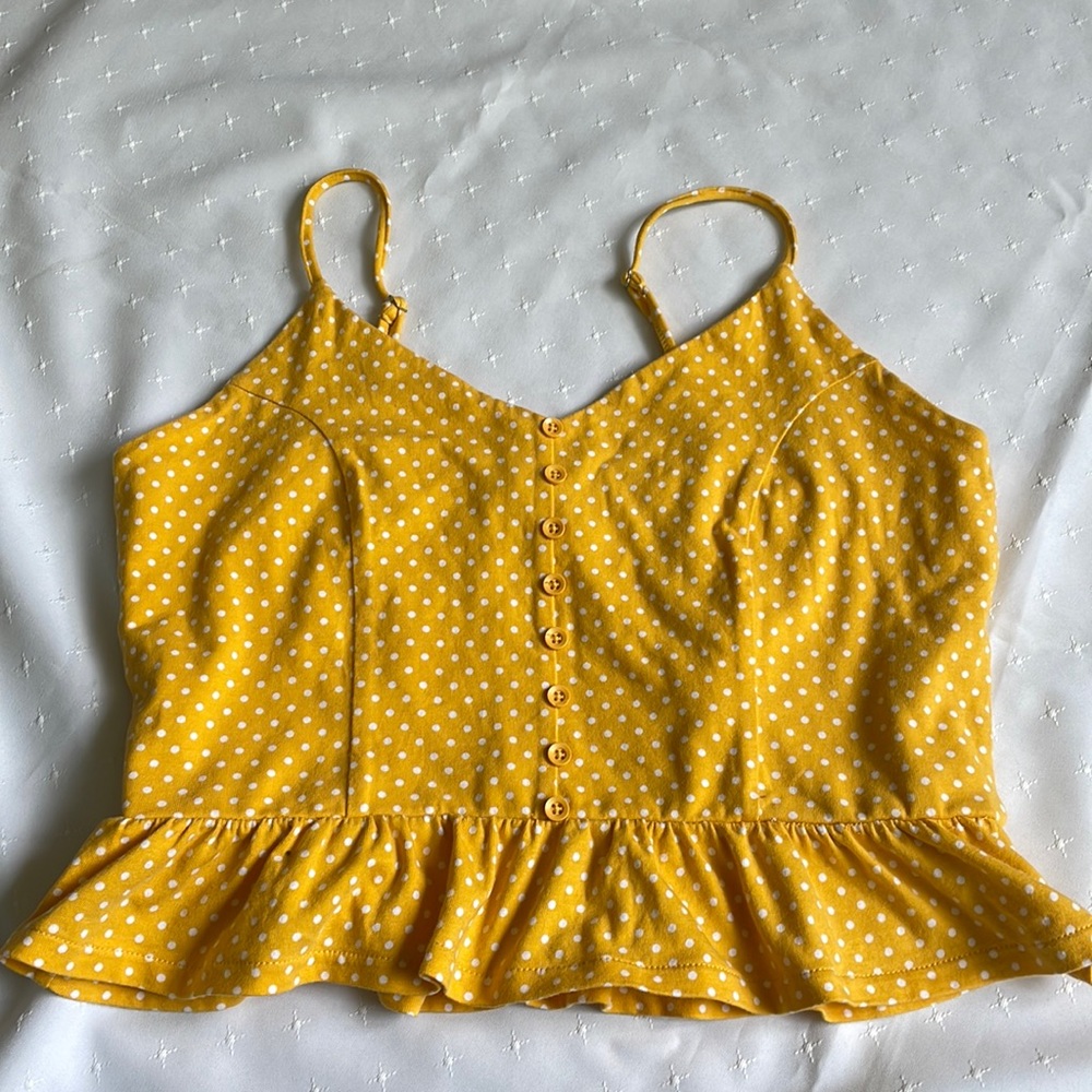 Yellow Babydoll Tank Top with Polka Dots